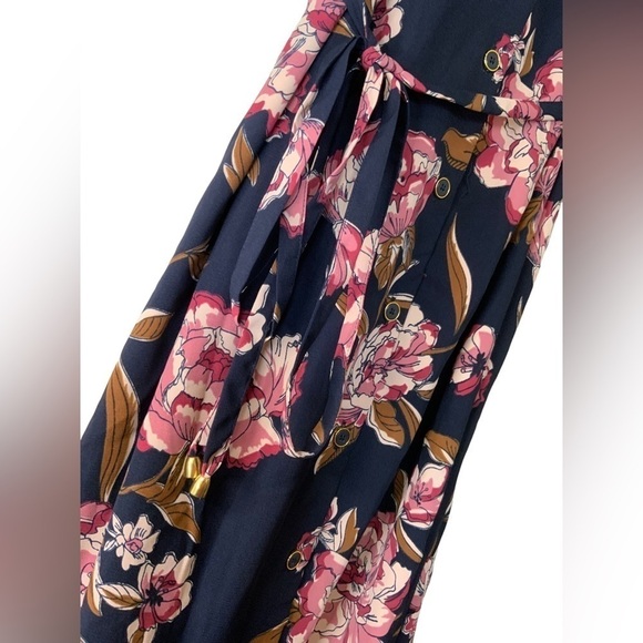 41 Hawthorn 🆕 Button-Up Belted Shirt Style Navy with Pink Floral Dress NWOT- M - Picture 8 of 10